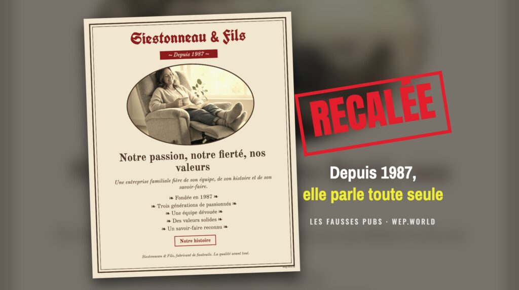 La fausse pub de Siestonneau & Fils, estampillée « Recalée » : la pub nombriliste.